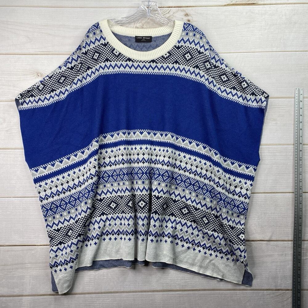 Lane Bryant Poncho Sweater 18/20 Relaxed Blue Geometric Relaxed Cozy Fall